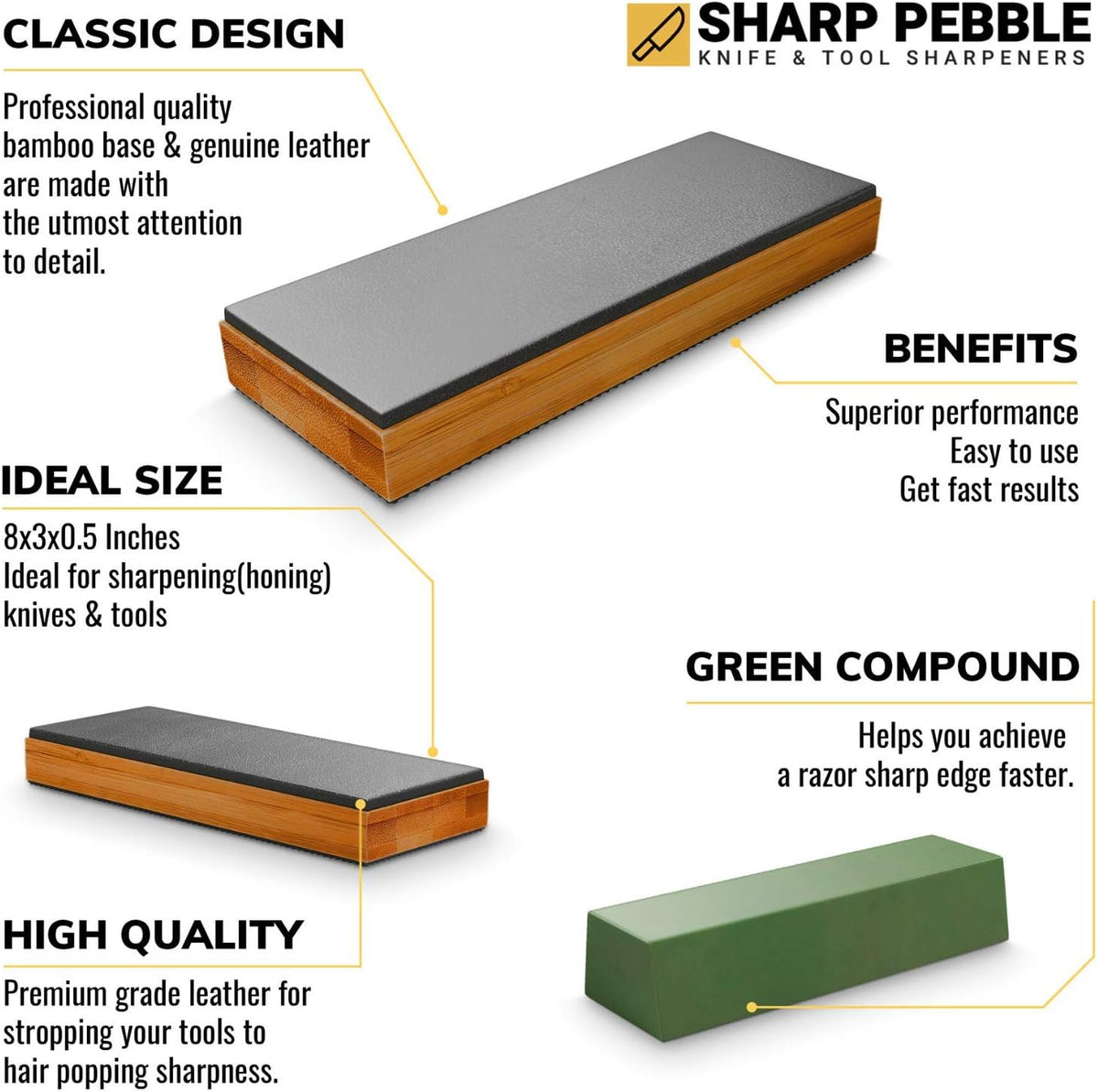 Leather Strop for Knife Sharpening | Double Sided Knife Strop with Premium Stropping Compound for Kitchen, Hunting & Pocket Knives, Tools & Chisels