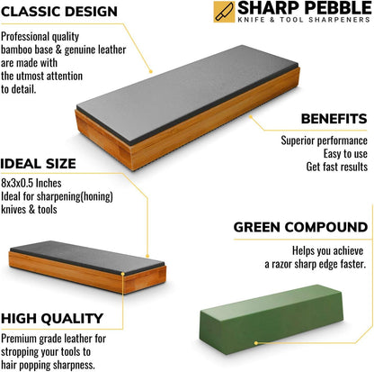 Leather Strop for Knife Sharpening | Double Sided Knife Strop with Premium Stropping Compound for Kitchen, Hunting & Pocket Knives, Tools & Chisels