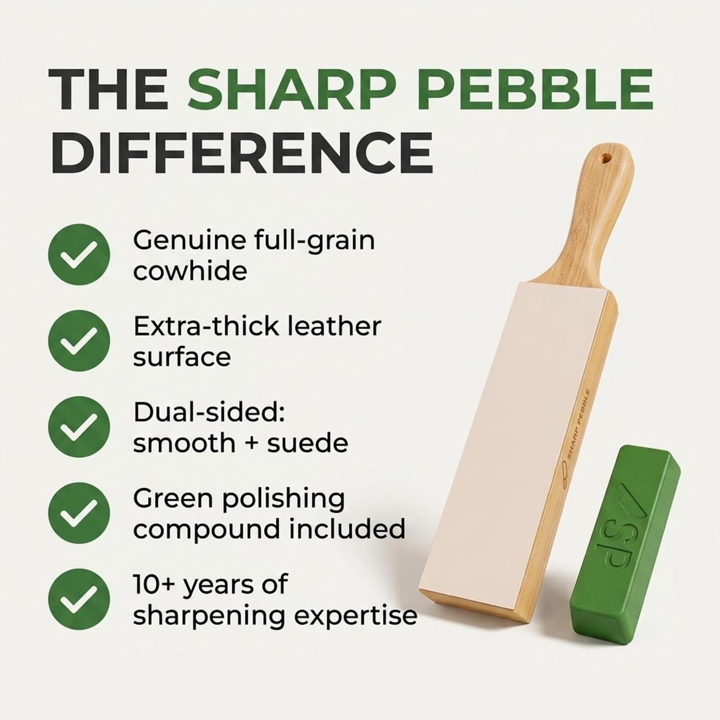 Leather Strop for Knife Sharpening | Double Sided Knife Strop with Premium Stropping Compound for Kitchen, Hunting & Pocket Knives, Tools & Chisels