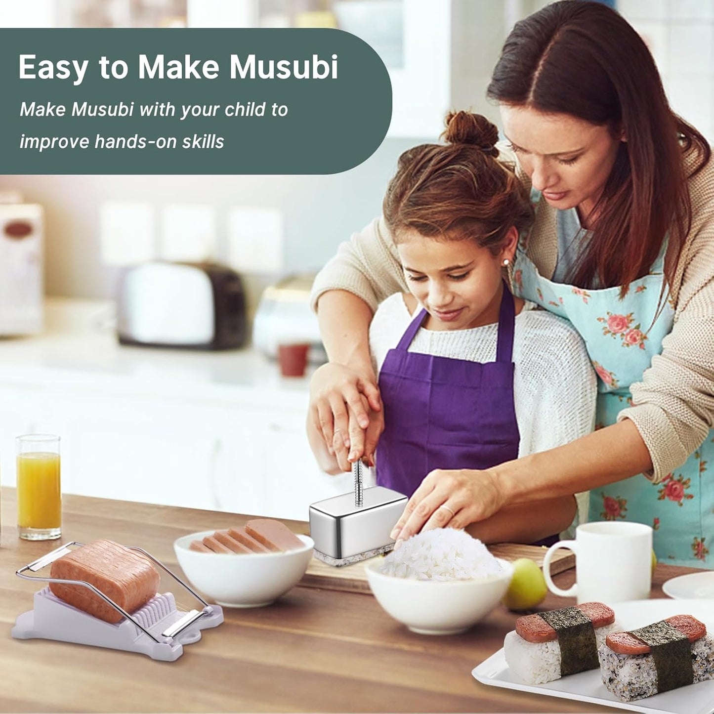 Spam Musubi Mold Kit - Stainless Steel Onigiri Maker with Spam Slicer - Perfect for Hawaiian Grip Sushi