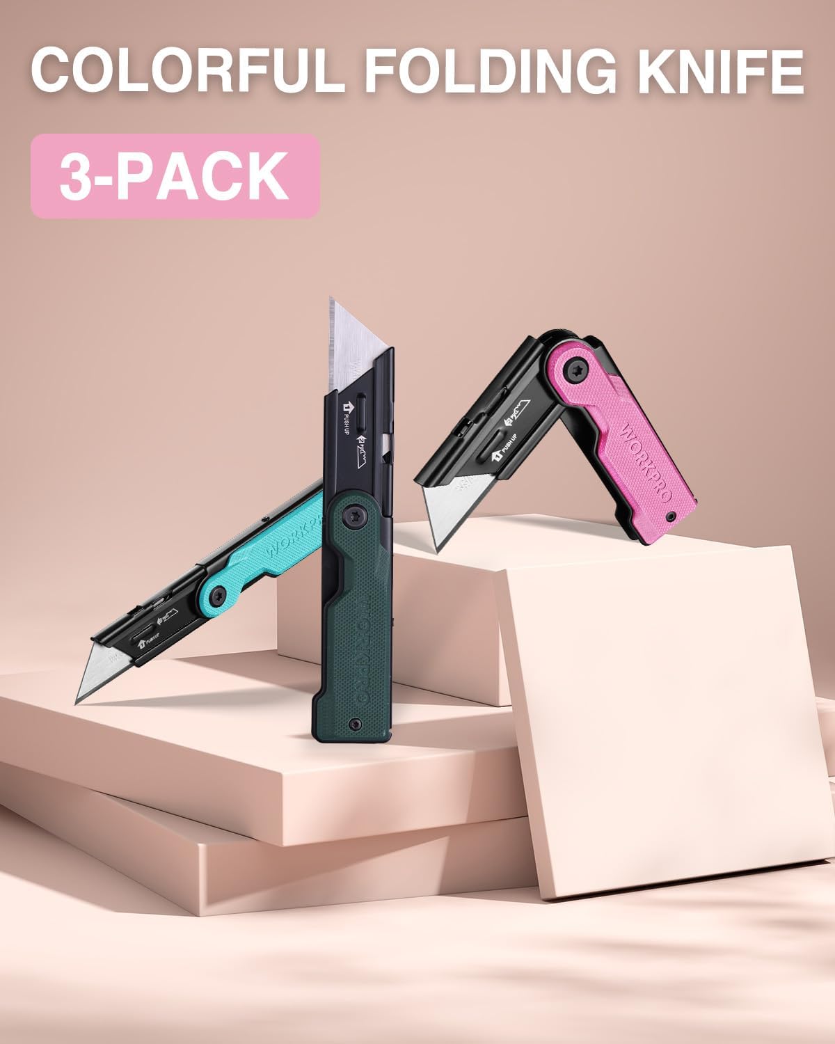 3PCS Quick Change Folding Pocket Utility Knife Set with Belt Clip