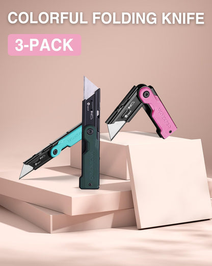 3PCS Quick Change Folding Pocket Utility Knife Set with Belt Clip