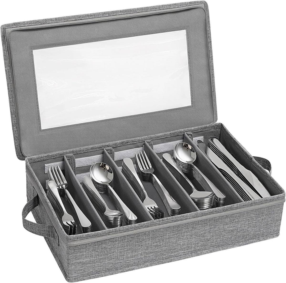 Silverware Storage Box, Covered Flatware Organizer with Zipper Lid