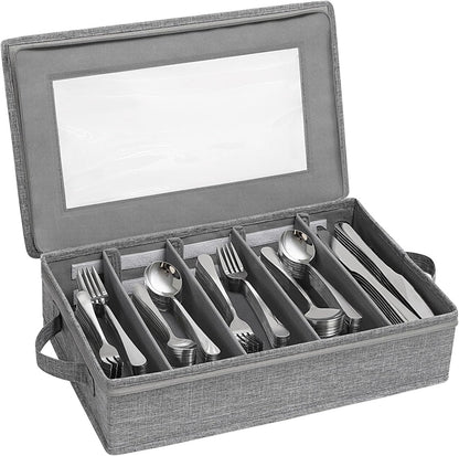 Silverware Storage Box, Covered Flatware Organizer with Zipper Lid