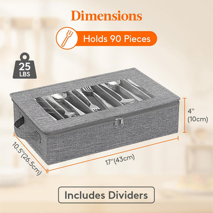 Silverware Storage Box, Covered Flatware Organizer with Zipper Lid