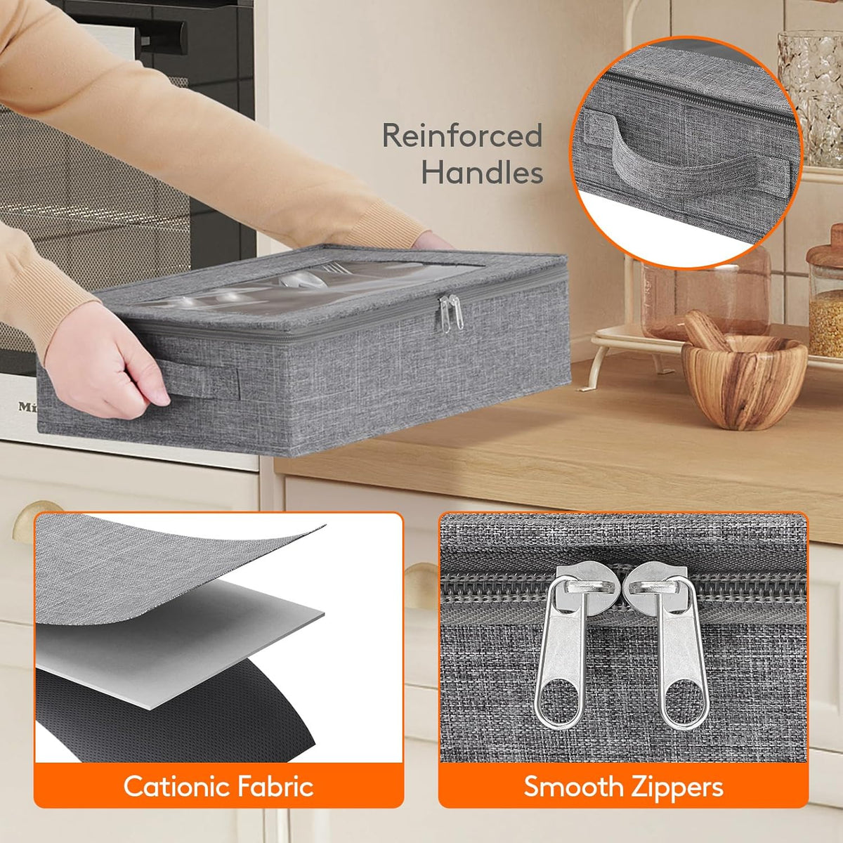 Silverware Storage Box, Covered Flatware Organizer with Zipper Lid