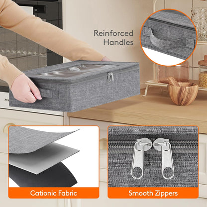 Silverware Storage Box, Covered Flatware Organizer with Zipper Lid