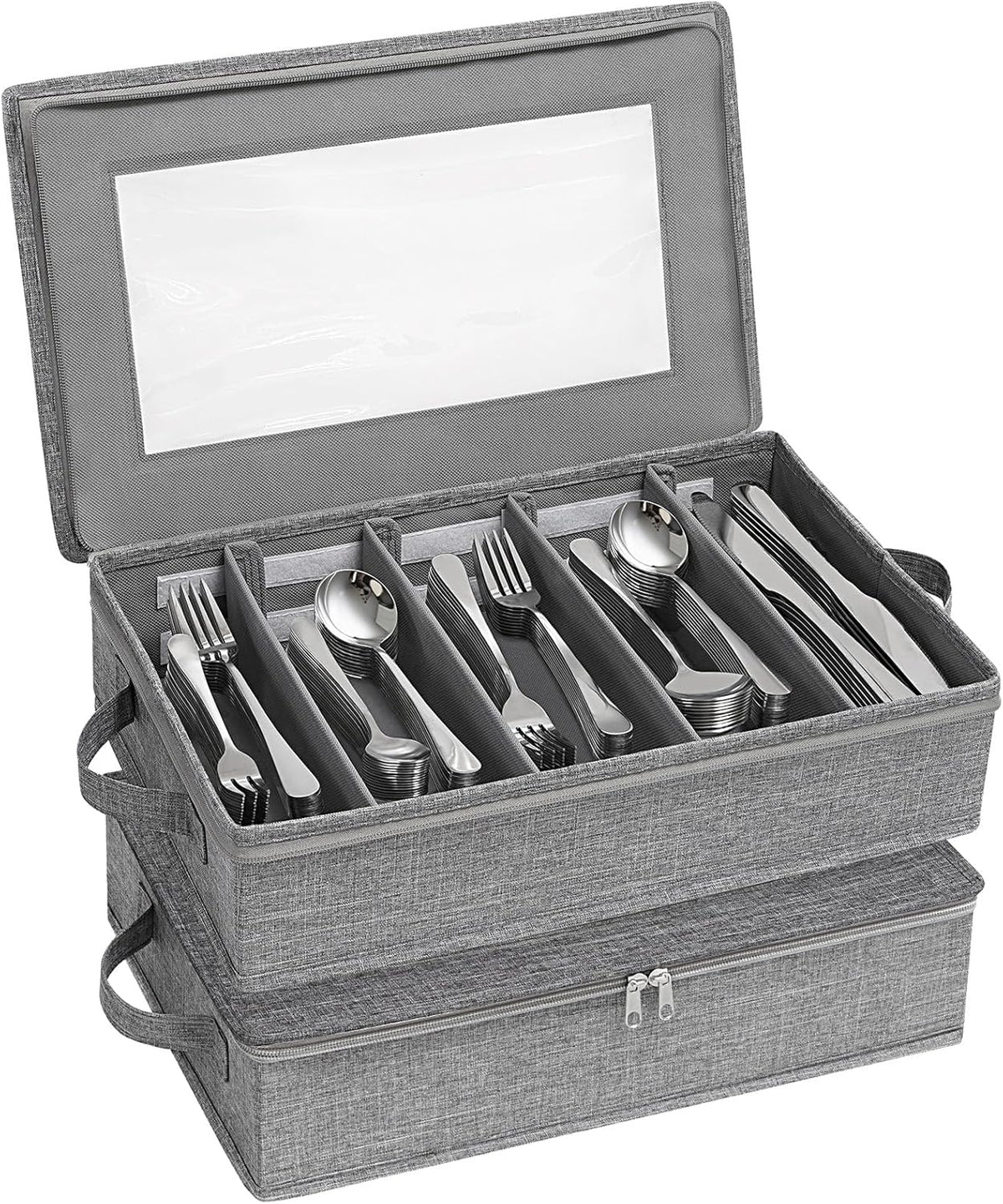 Silverware Storage Box, Covered Flatware Organizer with Zipper Lid