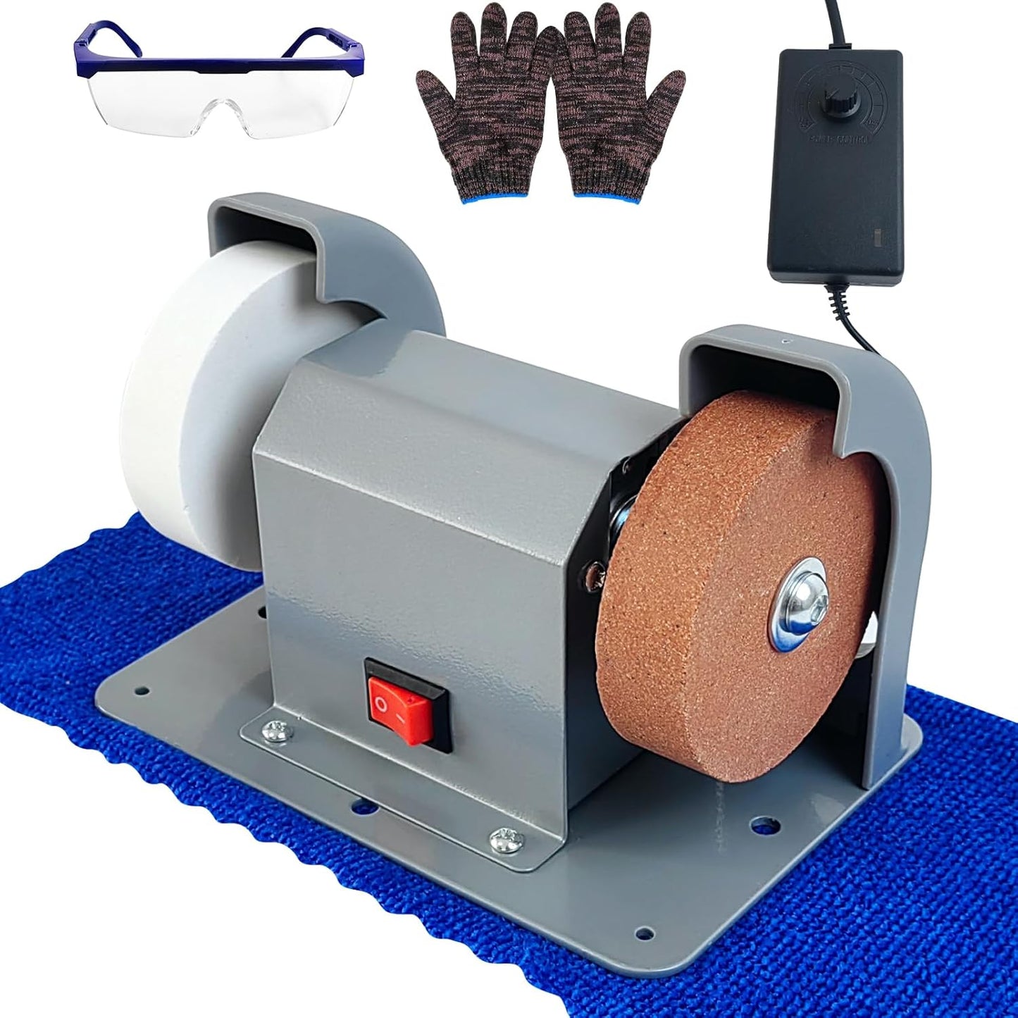 Electric Knife Sharpener Grinder 110V 2-in-1 Variable Speed Mini Bench | Sharpens knives, scissors, drill bits, chisels, blades. #80 & #120 grinding wheels. Multi-function bench grinder for workshop