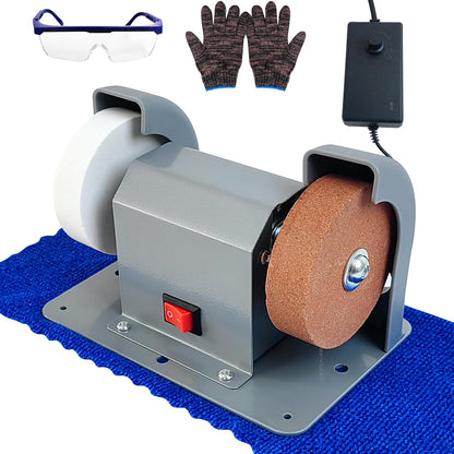 Electric Knife Sharpener Grinder 110V 2-in-1 Variable Speed Mini Bench | Sharpens knives, scissors, drill bits, chisels, blades. #80 & #120 grinding wheels. Multi-function bench grinder for workshop