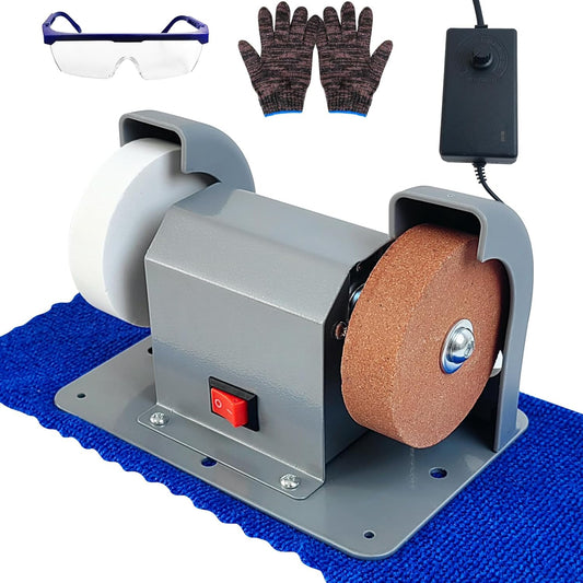 Electric Knife Sharpener Grinder 110V 2-in-1 Variable Speed Mini Bench | Sharpens knives, scissors, drill bits, chisels, blades. #80 & #120 grinding wheels. Multi-function bench grinder for workshop