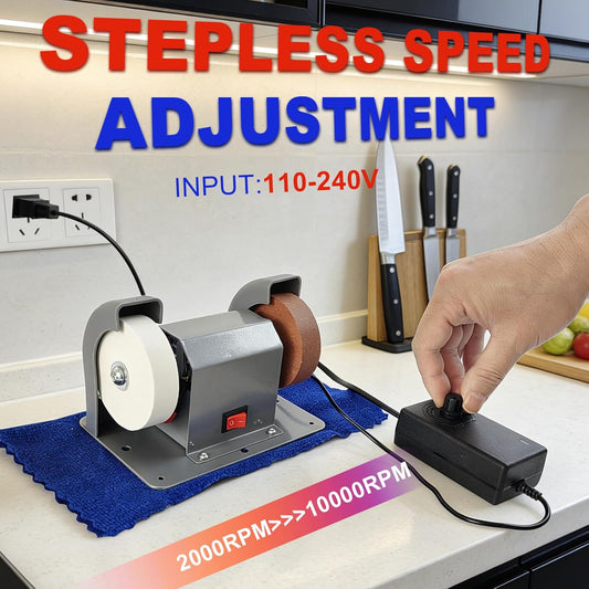 Electric Knife Sharpener Grinder 110V 2-in-1 Variable Speed Mini Bench | Sharpens knives, scissors, drill bits, chisels, blades. #80 & #120 grinding wheels. Multi-function bench grinder for workshop
