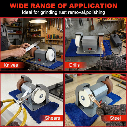Electric Knife Sharpener Grinder 110V 2-in-1 Variable Speed Mini Bench | Sharpens knives, scissors, drill bits, chisels, blades. #80 & #120 grinding wheels. Multi-function bench grinder for workshop