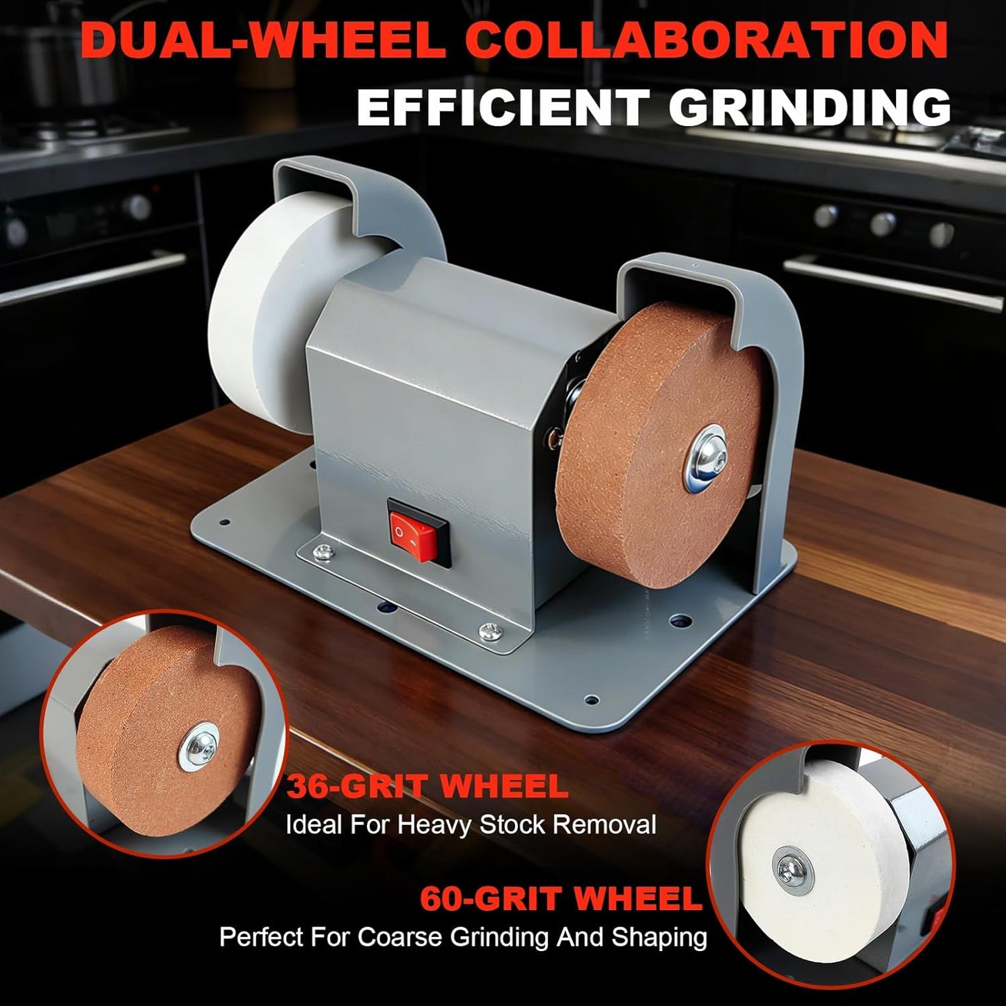 Electric Knife Sharpener Grinder 110V 2-in-1 Variable Speed Mini Bench | Sharpens knives, scissors, drill bits, chisels, blades. #80 & #120 grinding wheels. Multi-function bench grinder for workshop