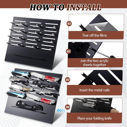 Knife Display Rack Holder 11.8 x 10.5 x 5.9 inches Acrylic Multitool Storage Stand Desktop Organizer Block for 12 Knives (Not Included) for Displaying Daggers Pocket Folding Knife
