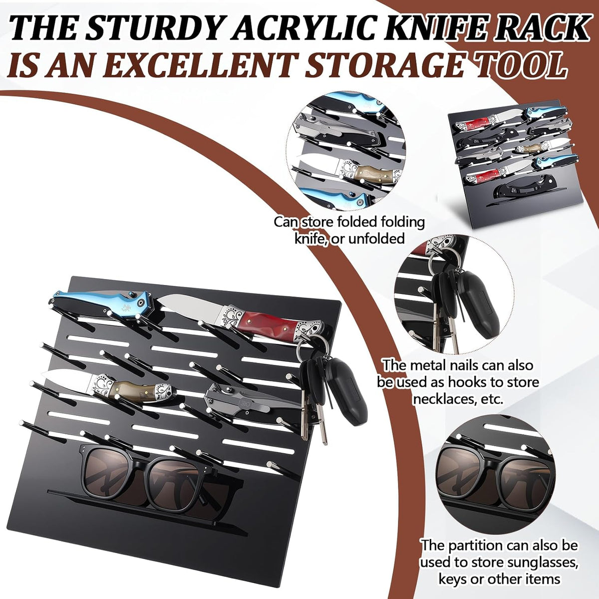 Knife Display Rack Holder 11.8 x 10.5 x 5.9 inches Acrylic Multitool Storage Stand Desktop Organizer Block for 12 Knives (Not Included) for Displaying Daggers Pocket Folding Knife