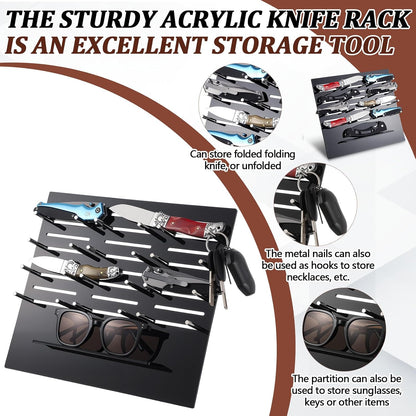 Knife Display Rack Holder 11.8 x 10.5 x 5.9 inches Acrylic Multitool Storage Stand Desktop Organizer Block for 12 Knives (Not Included) for Displaying Daggers Pocket Folding Knife