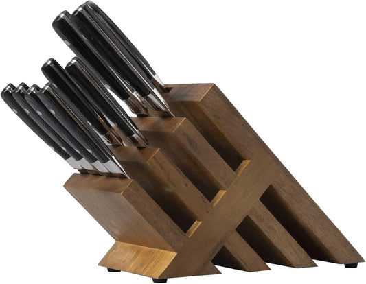 Avanta Damascus 10-Piece Ebony Pakkawood Knife Block Set - Japanese Damascus Stainless Steel - 4 Speciality Knives, Heavy-Weight Fork, 4 Steak Knives & Magnetic Knife Block