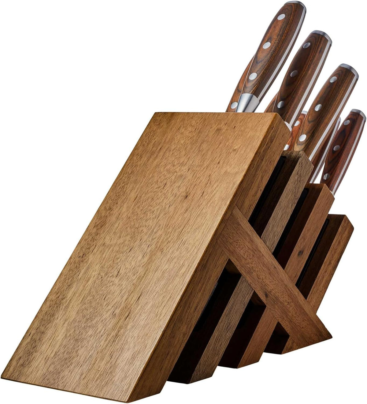 Avanta Damascus 10-Piece Ebony Pakkawood Knife Block Set - Japanese Damascus Stainless Steel - 4 Speciality Knives, Heavy-Weight Fork, 4 Steak Knives & Magnetic Knife Block