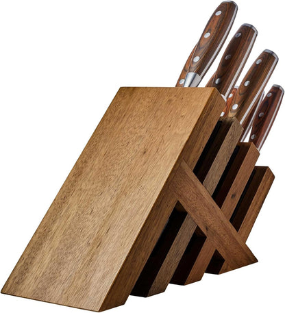 Avanta Damascus 10-Piece Ebony Pakkawood Knife Block Set - Japanese Damascus Stainless Steel - 4 Speciality Knives, Heavy-Weight Fork, 4 Steak Knives & Magnetic Knife Block