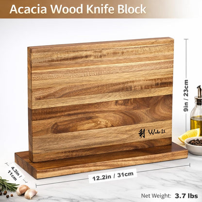 EDIB Magnetic Kitchen Knife Block Set, VG10 Damascus, 3-Piece Knives | Three VG10 Damascus chef knives with 67-layer steel blades, santoku knife set and magnetic knife block, pakkawood handles.
