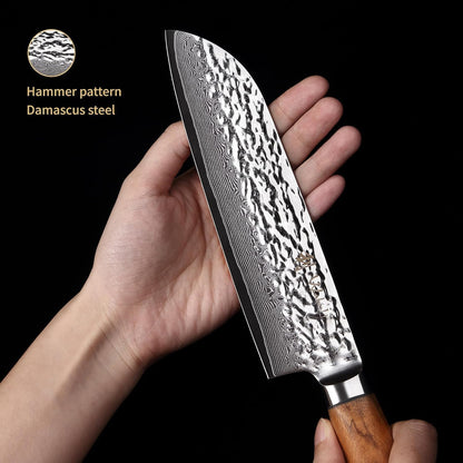 EDIB Magnetic Kitchen Knife Block Set, VG10 Damascus, 3-Piece Knives | Three VG10 Damascus chef knives with 67-layer steel blades, santoku knife set and magnetic knife block, pakkawood handles.