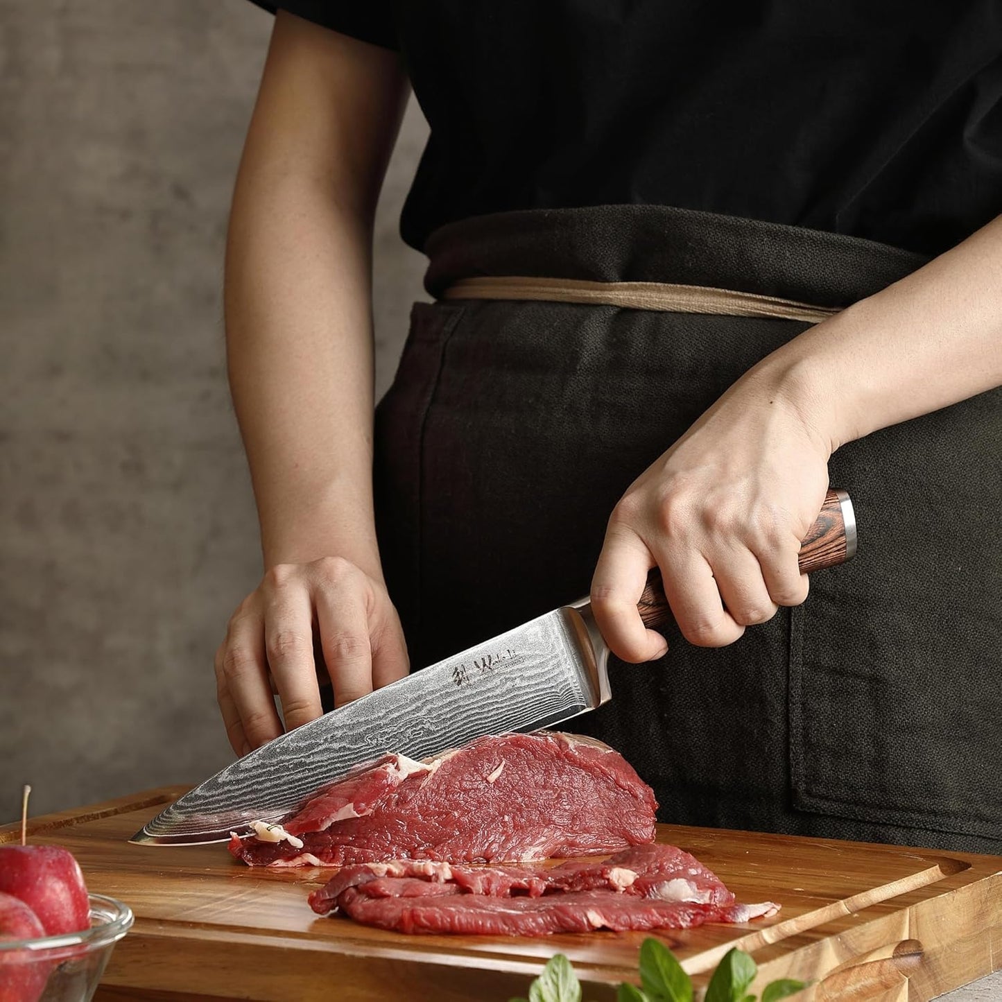 EDIB Magnetic Kitchen Knife Block Set, VG10 Damascus, 3-Piece Knives | Three VG10 Damascus chef knives with 67-layer steel blades, santoku knife set and magnetic knife block, pakkawood handles.