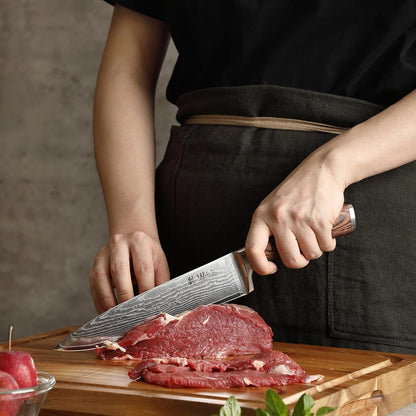 EDIB Magnetic Kitchen Knife Block Set, VG10 Damascus, 3-Piece Knives | Three VG10 Damascus chef knives with 67-layer steel blades, santoku knife set and magnetic knife block, pakkawood handles.