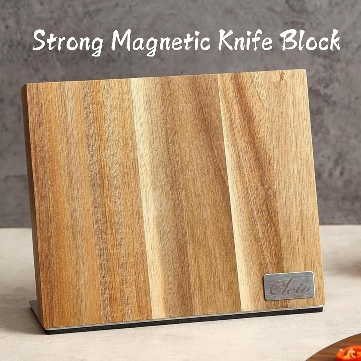 EDIB Magnetic Kitchen Knife Block Set, VG10 Damascus, 3-Piece Knives | Three VG10 Damascus chef knives with 67-layer steel blades, santoku knife set and magnetic knife block, pakkawood handles.