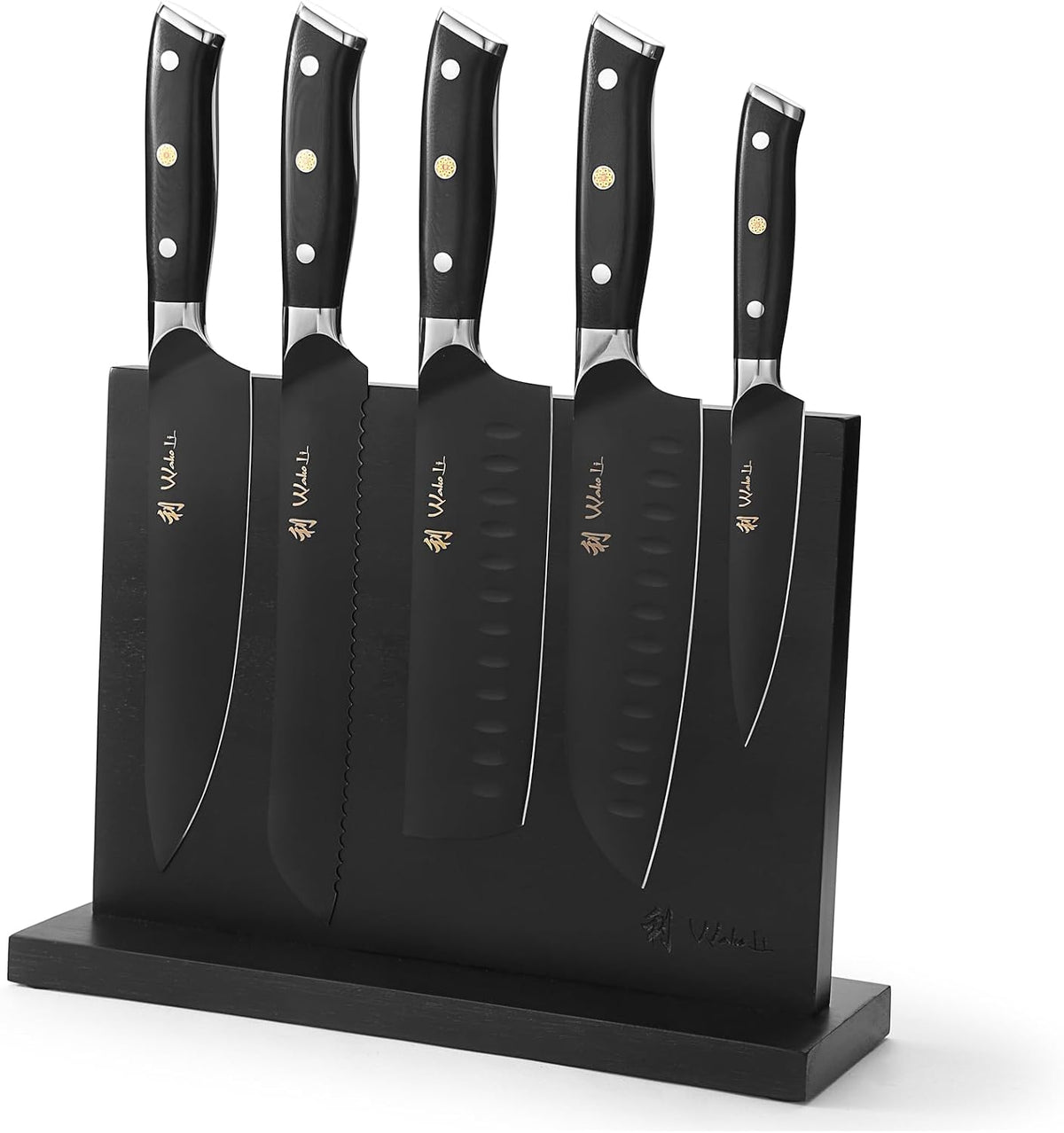EDIB Magnetic Kitchen Knife Block Set, VG10 Damascus, 3-Piece Knives | Three VG10 Damascus chef knives with 67-layer steel blades, santoku knife set and magnetic knife block, pakkawood handles.