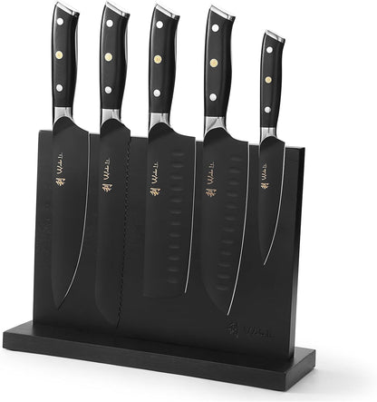 EDIB Magnetic Kitchen Knife Block Set, VG10 Damascus, 3-Piece Knives | Three VG10 Damascus chef knives with 67-layer steel blades, santoku knife set and magnetic knife block, pakkawood handles.