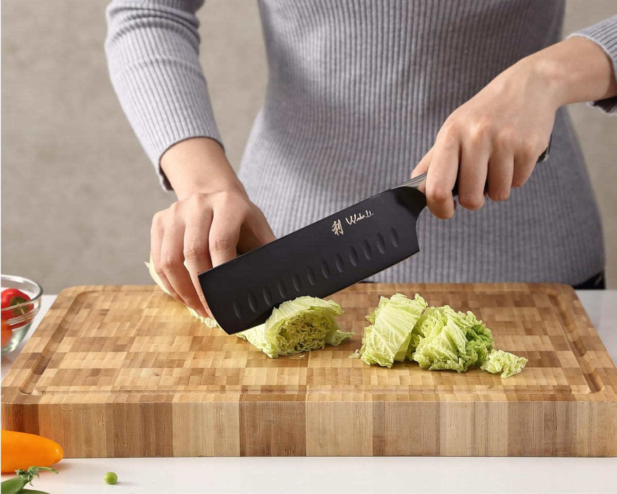 EDIB Magnetic Kitchen Knife Block Set, VG10 Damascus, 3-Piece Knives | Three VG10 Damascus chef knives with 67-layer steel blades, santoku knife set and magnetic knife block, pakkawood handles.