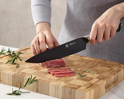EDIB Magnetic Kitchen Knife Block Set, VG10 Damascus, 3-Piece Knives | Three VG10 Damascus chef knives with 67-layer steel blades, santoku knife set and magnetic knife block, pakkawood handles.
