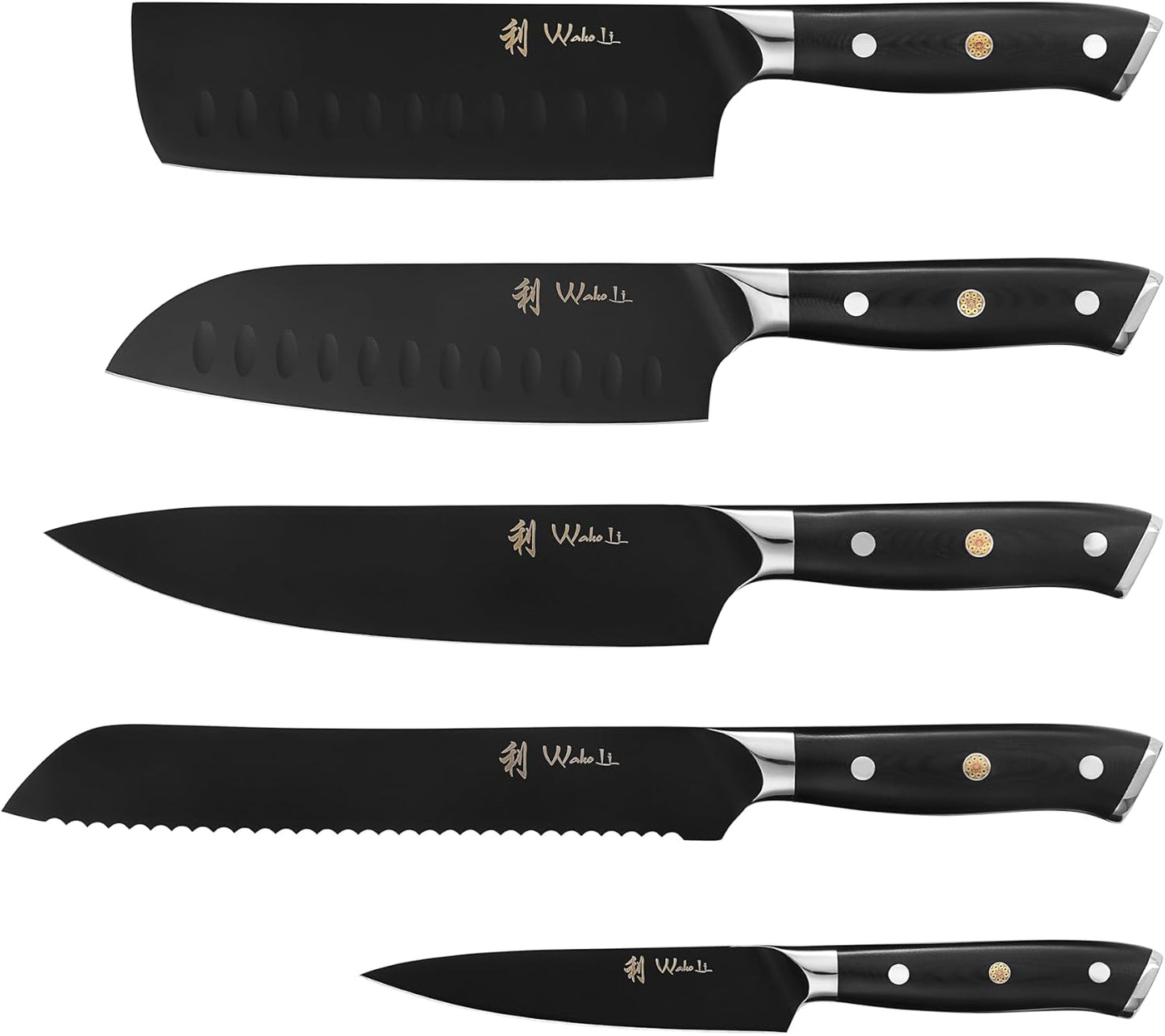 EDIB Magnetic Kitchen Knife Block Set, VG10 Damascus, 3-Piece Knives | Three VG10 Damascus chef knives with 67-layer steel blades, santoku knife set and magnetic knife block, pakkawood handles.