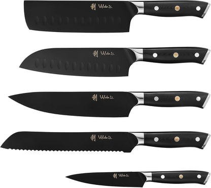 EDIB Magnetic Kitchen Knife Block Set, VG10 Damascus, 3-Piece Knives | Three VG10 Damascus chef knives with 67-layer steel blades, santoku knife set and magnetic knife block, pakkawood handles.