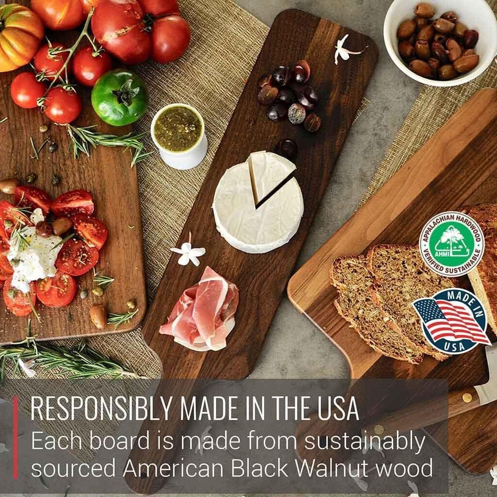 Made in USA Walnut Cutting Board - Butcher Block made from Sustainable Hardwood (Round - 13.5)