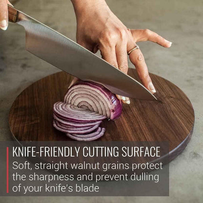 Made in USA Walnut Cutting Board - Butcher Block made from Sustainable Hardwood (Round - 13.5)