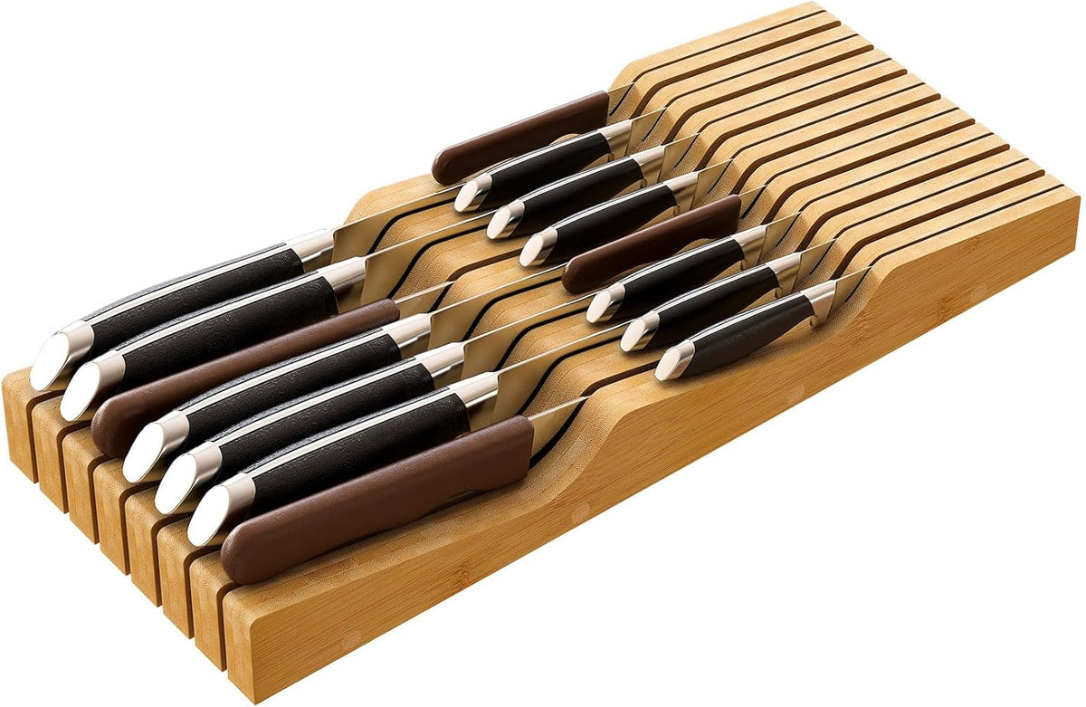Knife Drawer Organizer (Natural, 15 Knives Organizer)