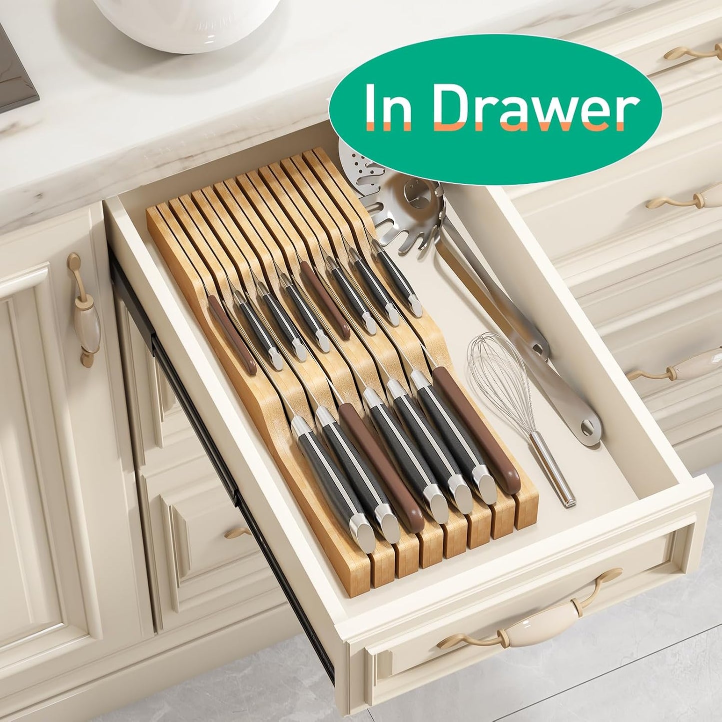 Knife Drawer Organizer (Natural, 15 Knives Organizer)