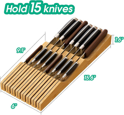 Knife Drawer Organizer (Natural, 15 Knives Organizer)