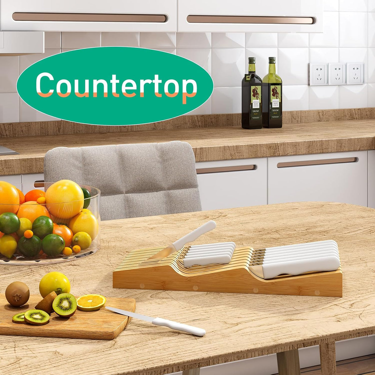 Knife Drawer Organizer (Natural, 15 Knives Organizer)