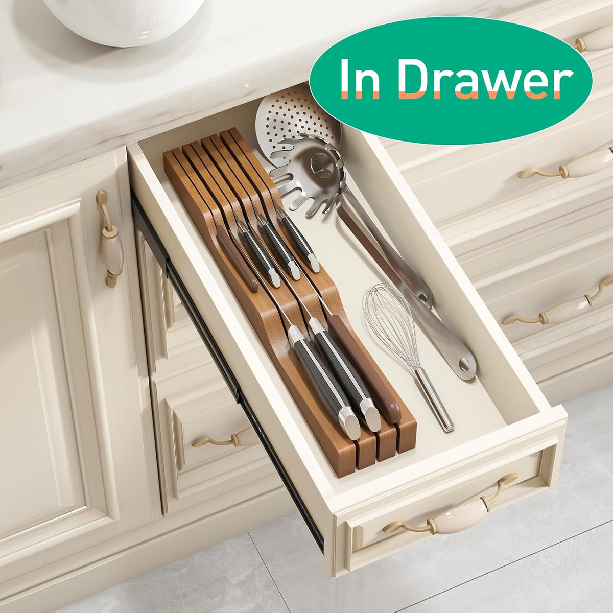 Knife Drawer Organizer (Natural, 15 Knives Organizer)