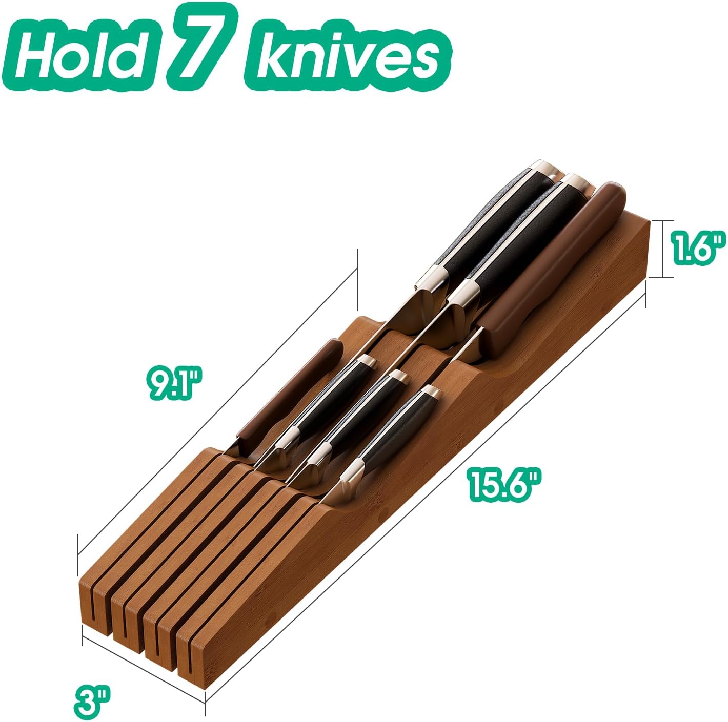 Knife Drawer Organizer (Natural, 15 Knives Organizer)