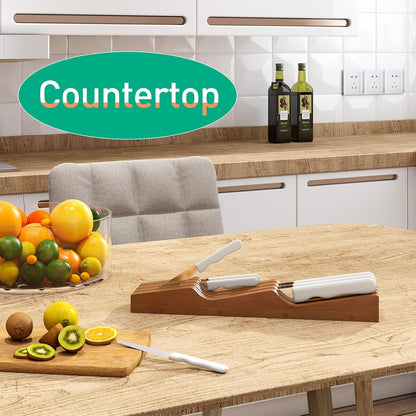 Knife Drawer Organizer (Natural, 15 Knives Organizer)