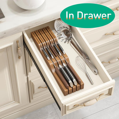 Knife Drawer Organizer (Natural, 15 Knives Organizer)