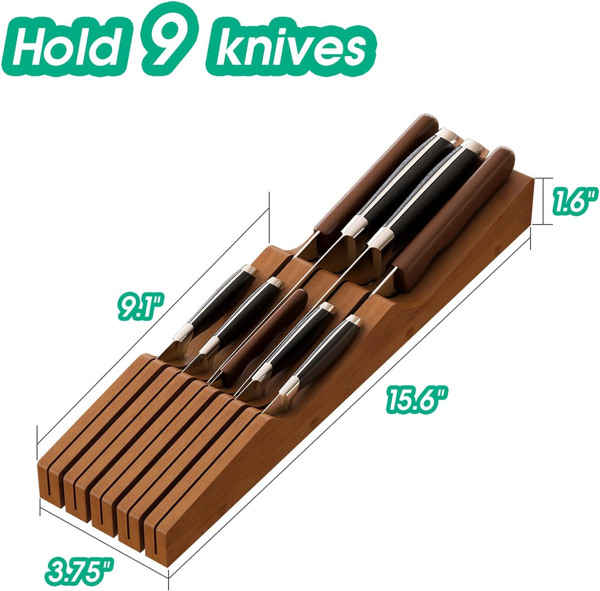 Knife Drawer Organizer (Natural, 15 Knives Organizer)