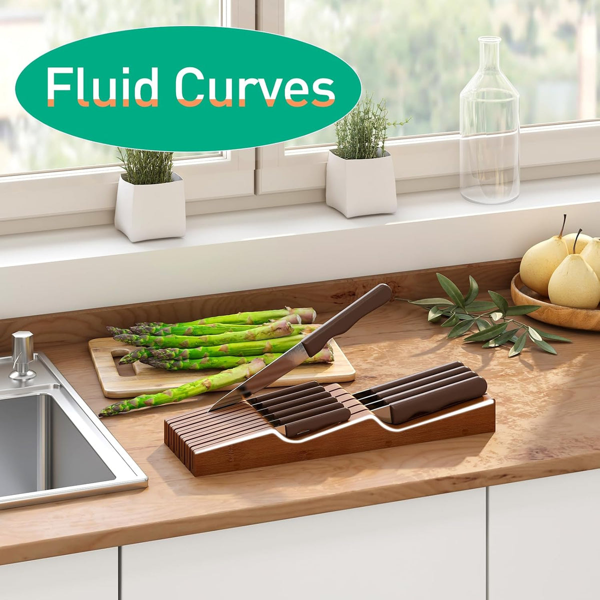 Knife Drawer Organizer (Natural, 15 Knives Organizer)