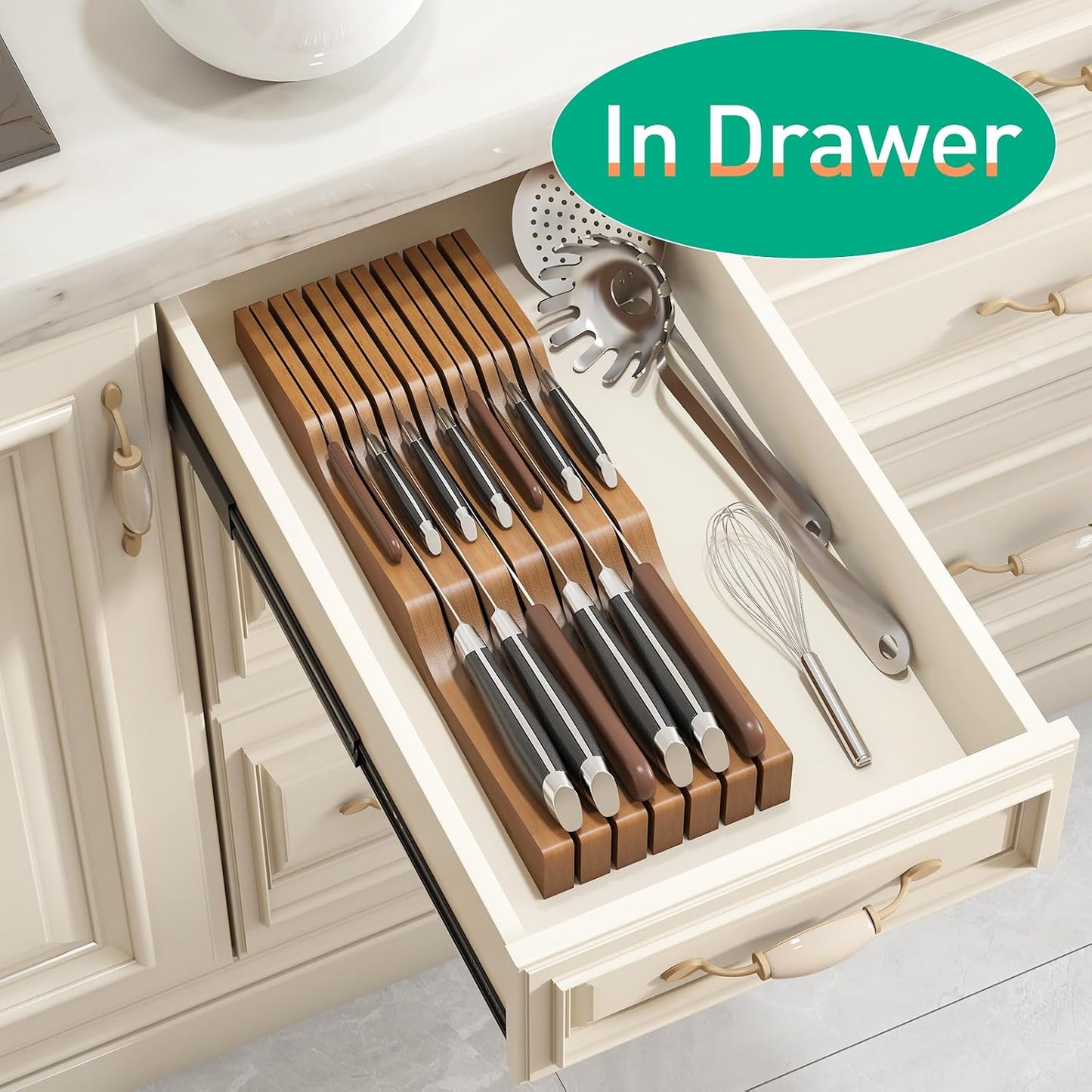 Knife Drawer Organizer (Natural, 15 Knives Organizer)