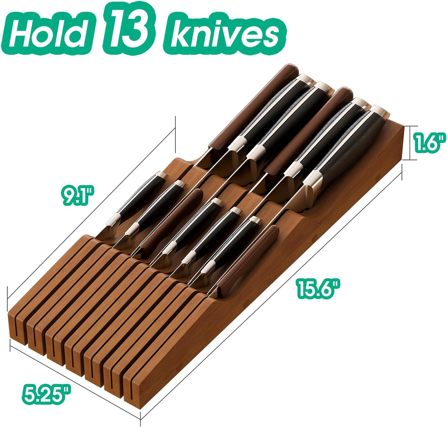 Knife Drawer Organizer (Natural, 15 Knives Organizer)