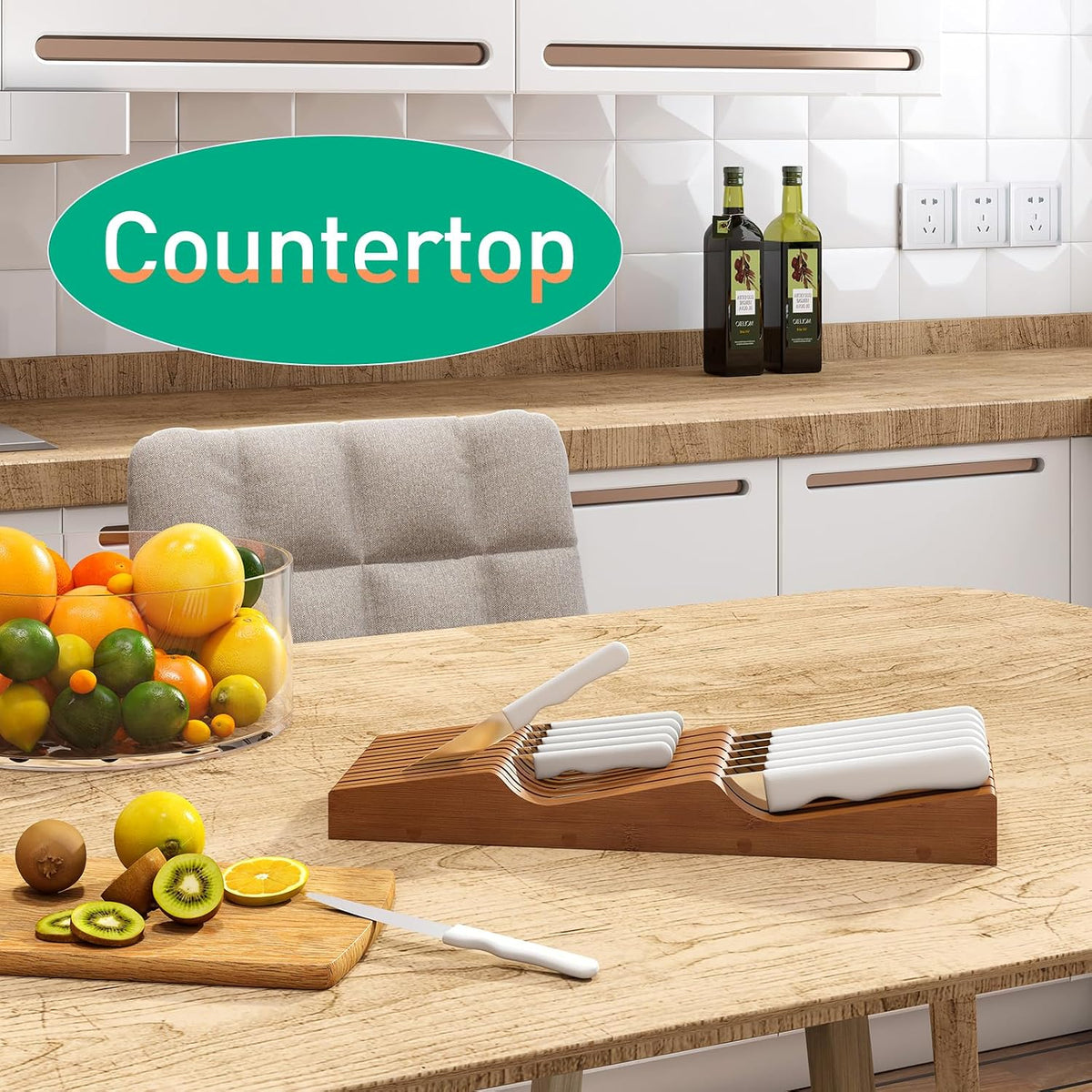 Knife Drawer Organizer (Natural, 15 Knives Organizer)